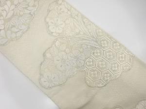 雲に草花模様織出し袋帯